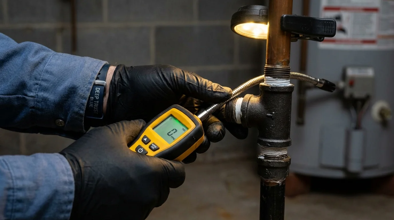 Gas leak detection with electronic sniffer by Johns Plumbing LLC in North Tonawanda