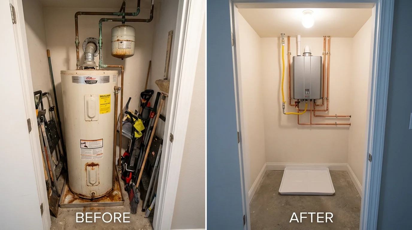Tank water heater versus wall-mounted tankless unit comparison for North Tonawanda, NY homeowners